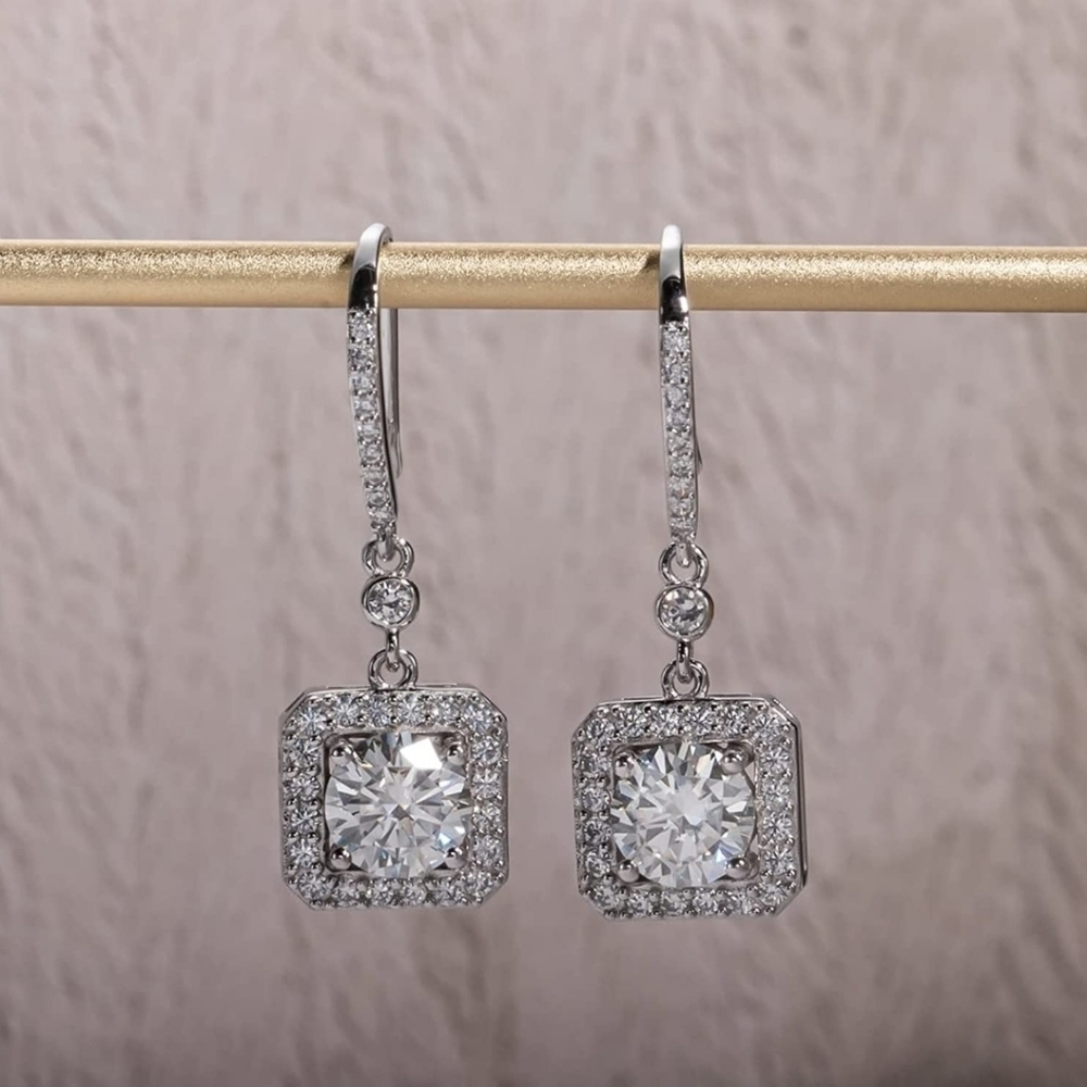 Certified 18k White Gold 2.0ct Diamond Cushion Earrings Moissanite Anniversary
